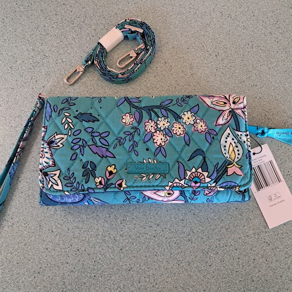 Vera Bradley RDIF Crossbody Wallet in Peacock Garden